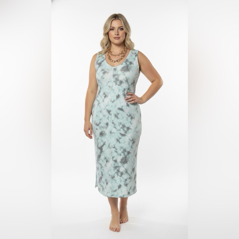 Nicole Miller Blue and Gray Midi Dress